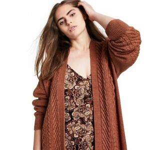 Dreamers Brown Cable Knit Open Cardigan Sweater XL